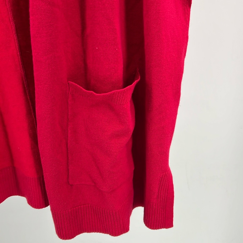 Chicos 2 L red short sleeve open front long line cardigan pockets lightweight - Picture 3 of 8